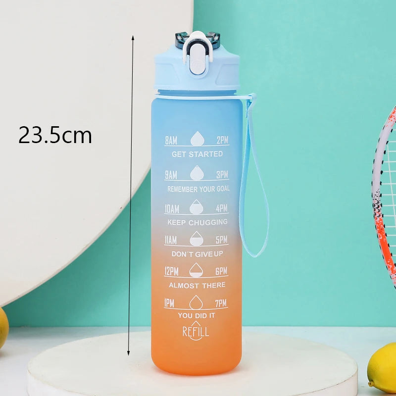 2L/750ML Outdoor Large Capacity Sport Water Bottle Creative Plastic Cup Bounce Cover Outdoor Leakproof Straw Cup Time Marker