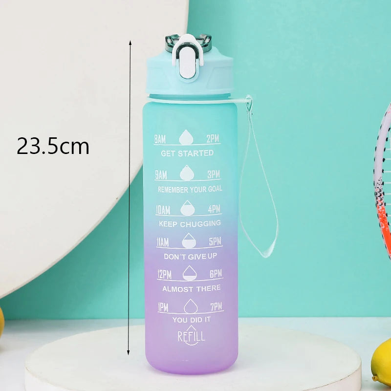 2L/750ML Outdoor Large Capacity Sport Water Bottle Creative Plastic Cup Bounce Cover Outdoor Leakproof Straw Cup Time Marker
