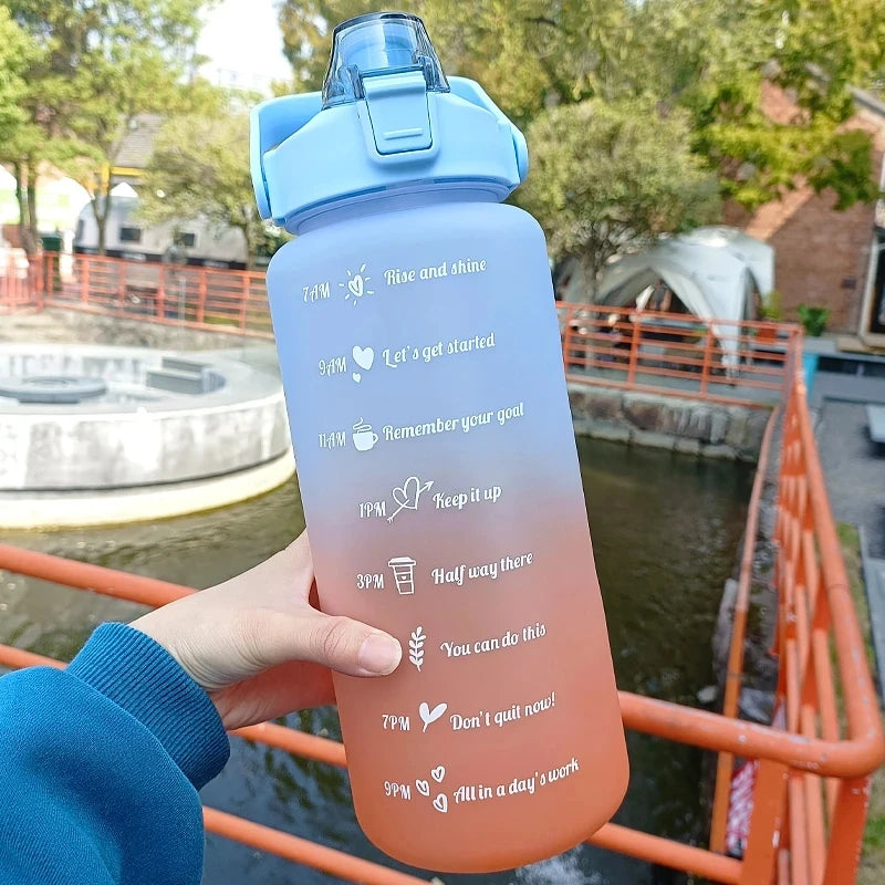 2L/750ML Outdoor Large Capacity Sport Water Bottle Creative Plastic Cup Bounce Cover Outdoor Leakproof Straw Cup Time Marker