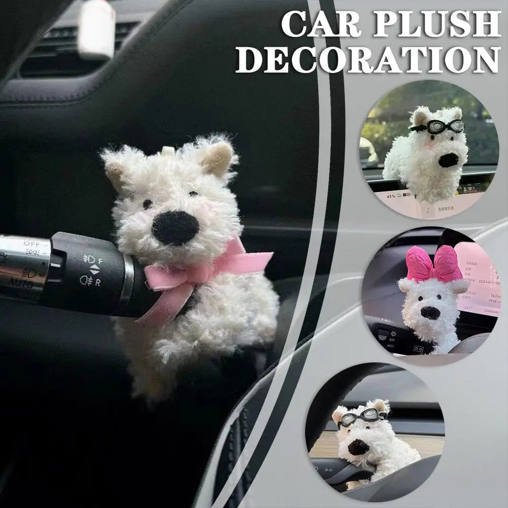 Cute Puppy Car Windshield Wiper Decorations Interior Plush Doll Creative Gift Shoulder Pads Car Interior Decoration Accessories
