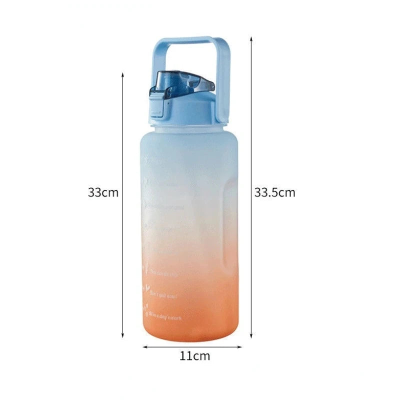 2L/750ML Outdoor Large Capacity Sport Water Bottle Creative Plastic Cup Bounce Cover Outdoor Leakproof Straw Cup Time Marker