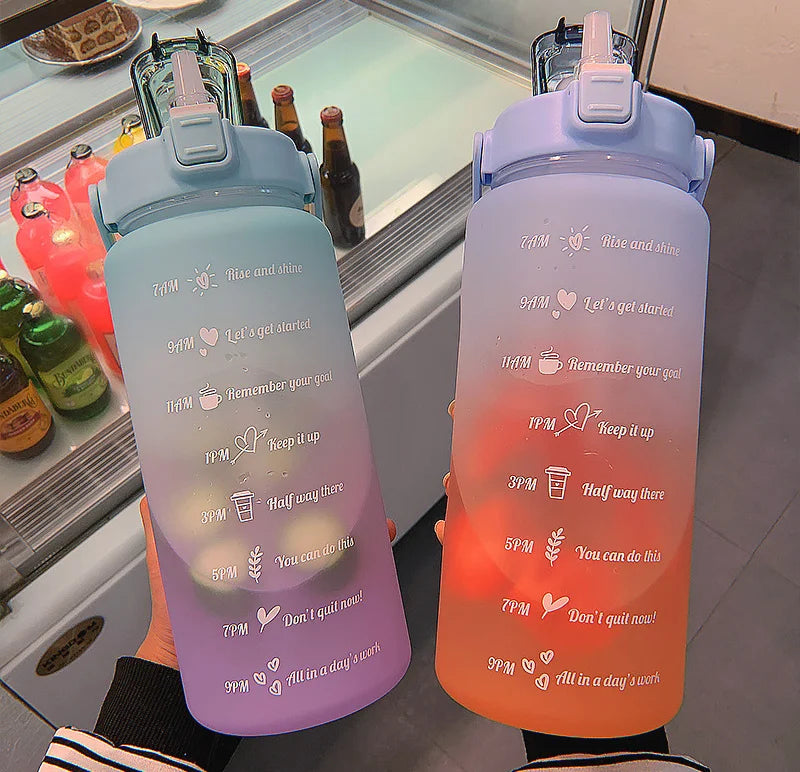 2L/750ML Outdoor Large Capacity Sport Water Bottle Creative Plastic Cup Bounce Cover Outdoor Leakproof Straw Cup Time Marker