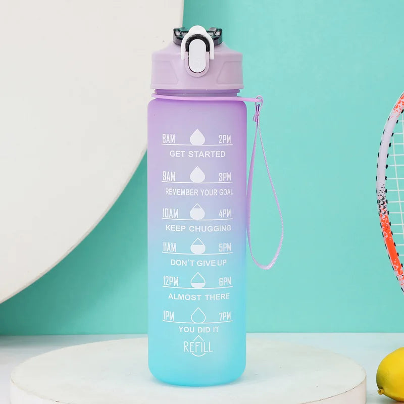 2L/750ML Outdoor Large Capacity Sport Water Bottle Creative Plastic Cup Bounce Cover Outdoor Leakproof Straw Cup Time Marker