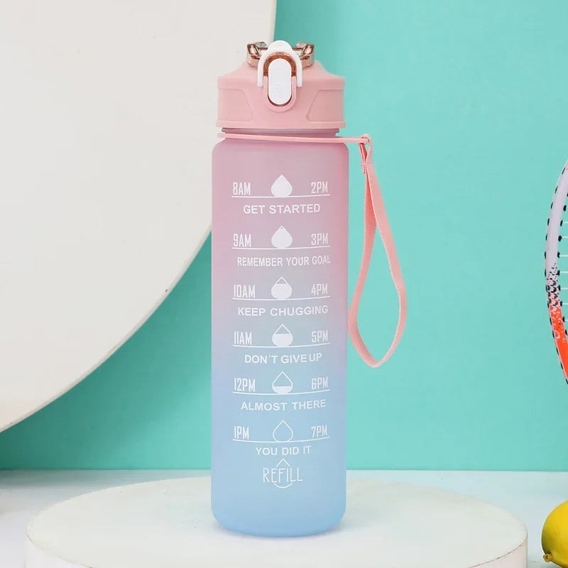 2L/750ML Outdoor Large Capacity Sport Water Bottle Creative Plastic Cup Bounce Cover Outdoor Leakproof Straw Cup Time Marker