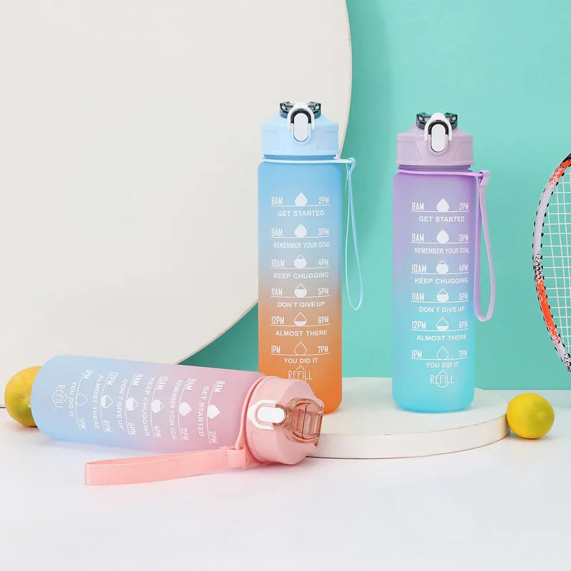 2L/750ML Outdoor Large Capacity Sport Water Bottle Creative Plastic Cup Bounce Cover Outdoor Leakproof Straw Cup Time Marker