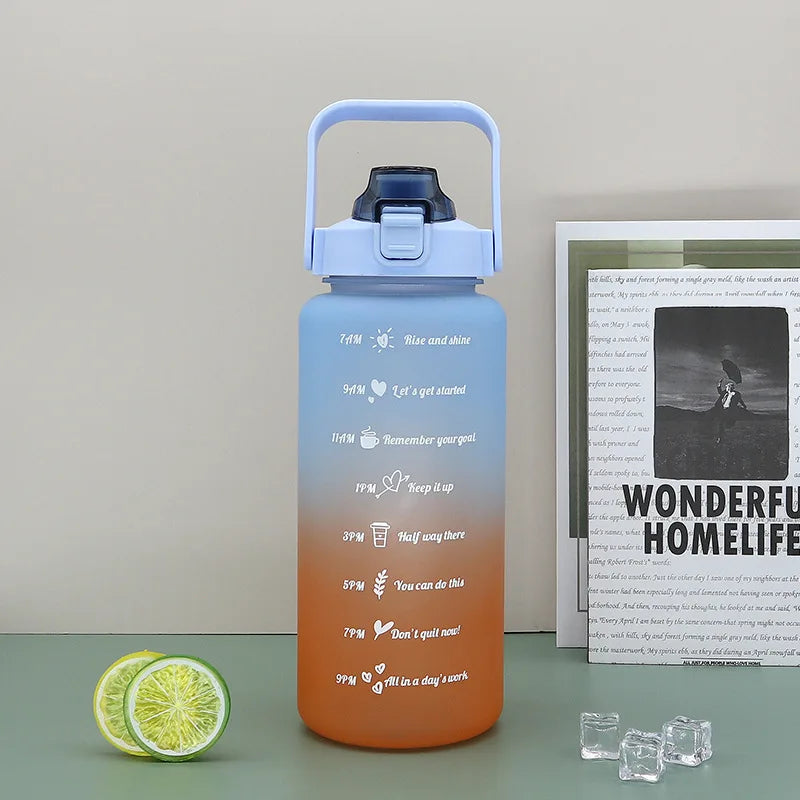 2L/750ML Outdoor Large Capacity Sport Water Bottle Creative Plastic Cup Bounce Cover Outdoor Leakproof Straw Cup Time Marker