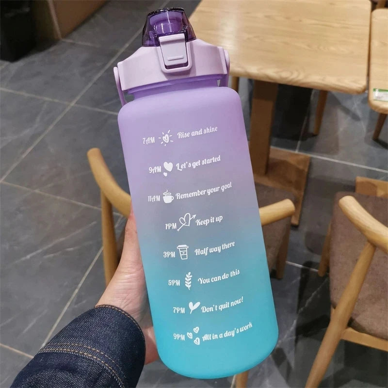 2L/750ML Outdoor Large Capacity Sport Water Bottle Creative Plastic Cup Bounce Cover Outdoor Leakproof Straw Cup Time Marker