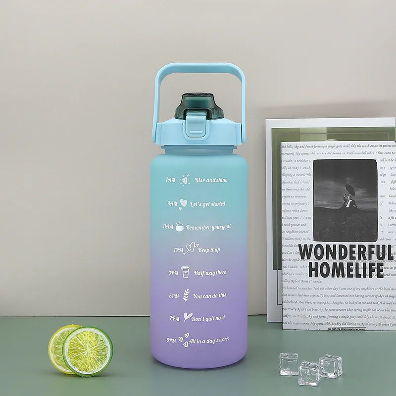 2L/750ML Outdoor Large Capacity Sport Water Bottle Creative Plastic Cup Bounce Cover Outdoor Leakproof Straw Cup Time Marker