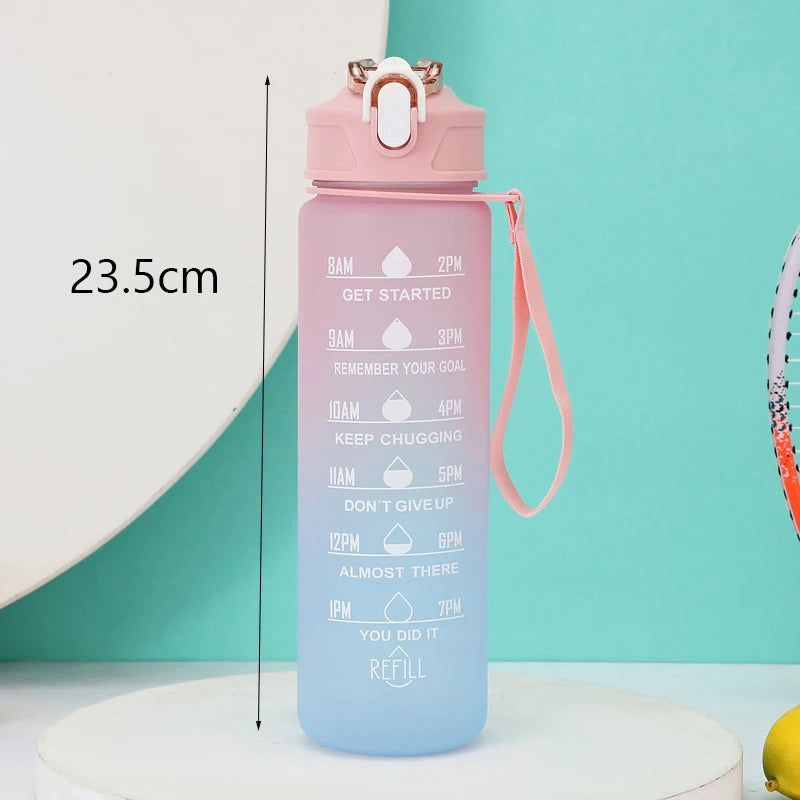 2L/750ML Outdoor Large Capacity Sport Water Bottle Creative Plastic Cup Bounce Cover Outdoor Leakproof Straw Cup Time Marker