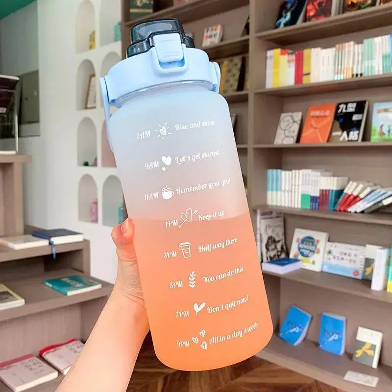 2L/750ML Outdoor Large Capacity Sport Water Bottle Creative Plastic Cup Bounce Cover Outdoor Leakproof Straw Cup Time Marker