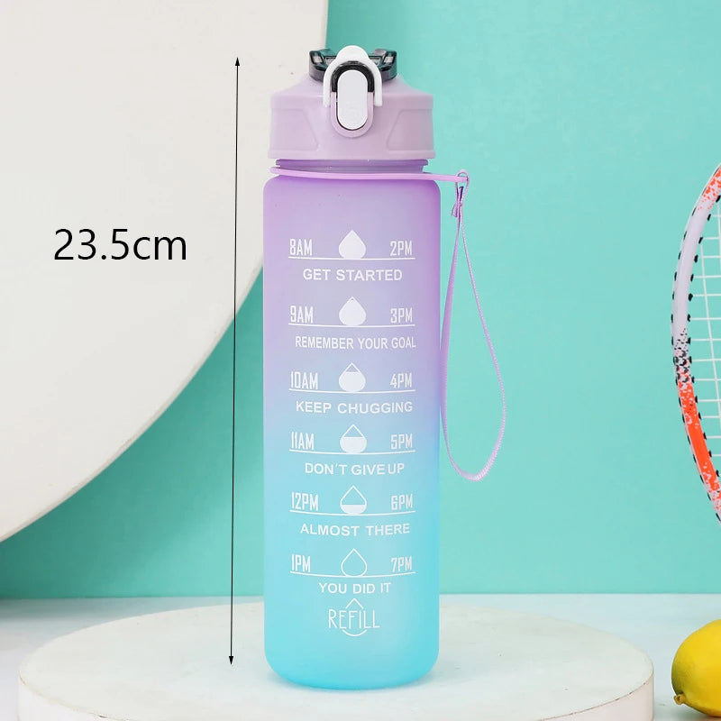 2L/750ML Outdoor Large Capacity Sport Water Bottle Creative Plastic Cup Bounce Cover Outdoor Leakproof Straw Cup Time Marker
