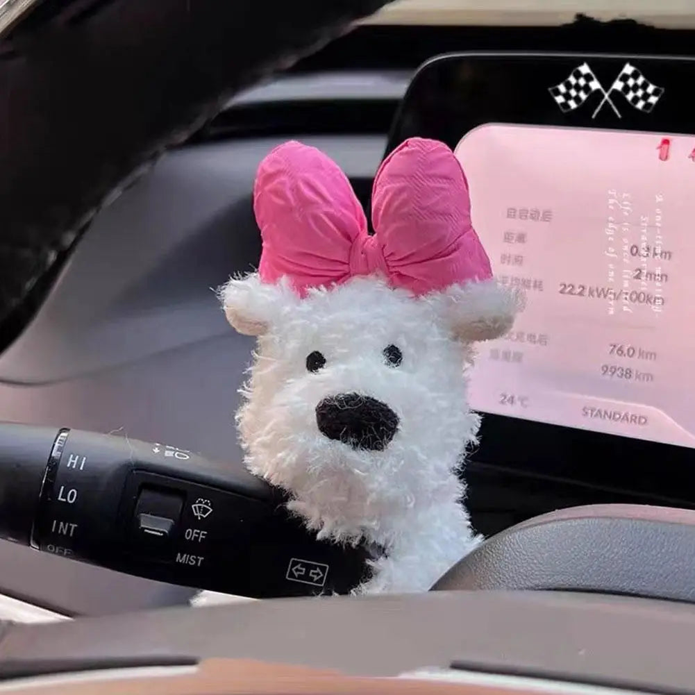 Cute Puppy Car Windshield Wiper Decorations Interior Plush Doll Creative Gift Shoulder Pads Car Interior Decoration Accessories