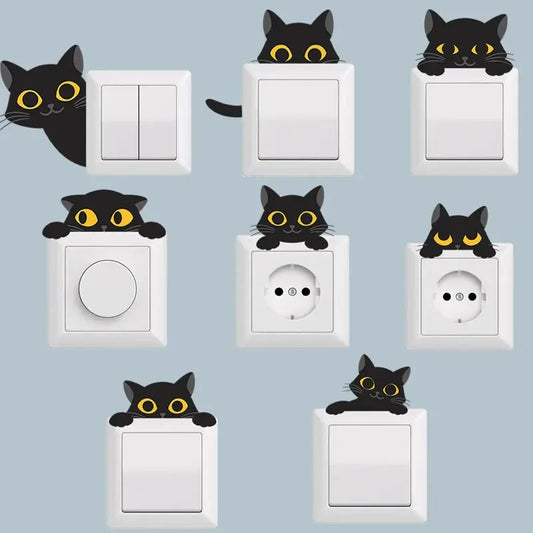 1 Sheet Cute Cartoon Black Kitten Wall Stickers - Self-Adhesive Cat Switch Wallpaper for Atmosphere Decor