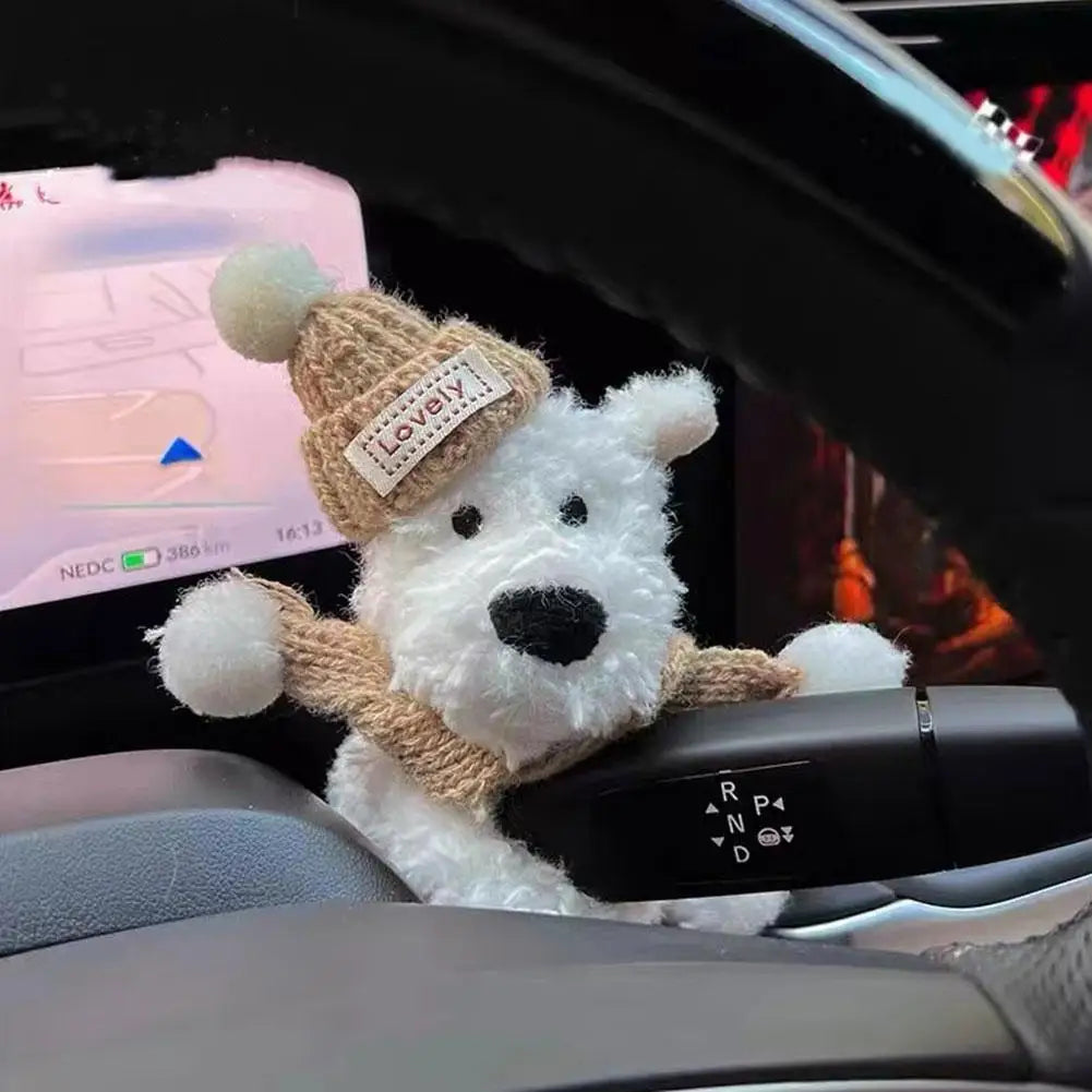 Cute Puppy Car Windshield Wiper Decorations Interior Plush Doll Creative Gift Shoulder Pads Car Interior Decoration Accessories