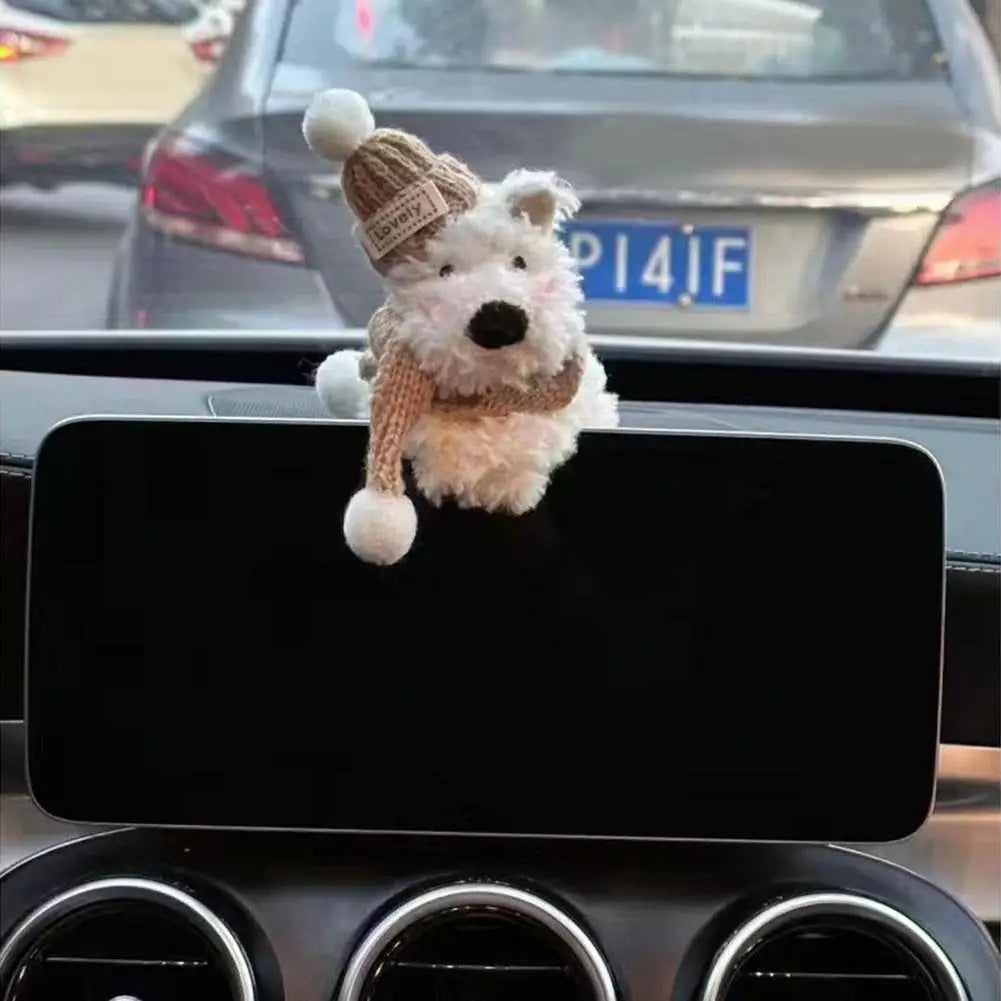 Cute Puppy Car Windshield Wiper Decorations Interior Plush Doll Creative Gift Shoulder Pads Car Interior Decoration Accessories