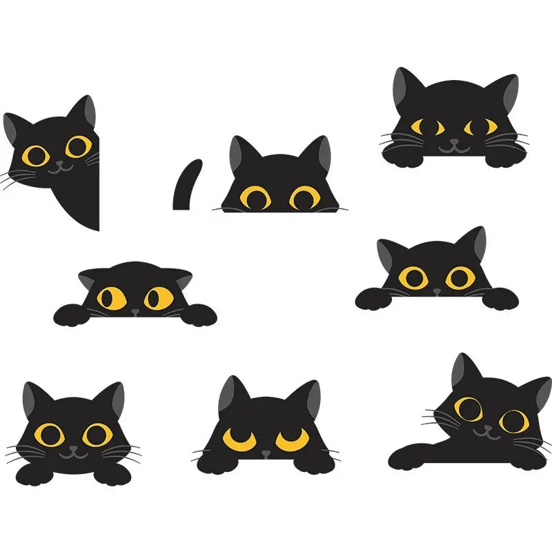 1 Sheet Cute Cartoon Black Kitten Wall Stickers - Self-Adhesive Cat Switch Wallpaper for Atmosphere Decor