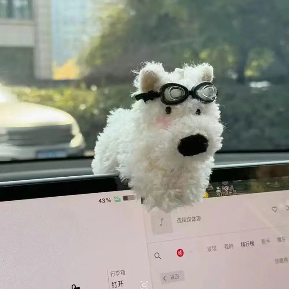 Cute Puppy Car Windshield Wiper Decorations Interior Plush Doll Creative Gift Shoulder Pads Car Interior Decoration Accessories