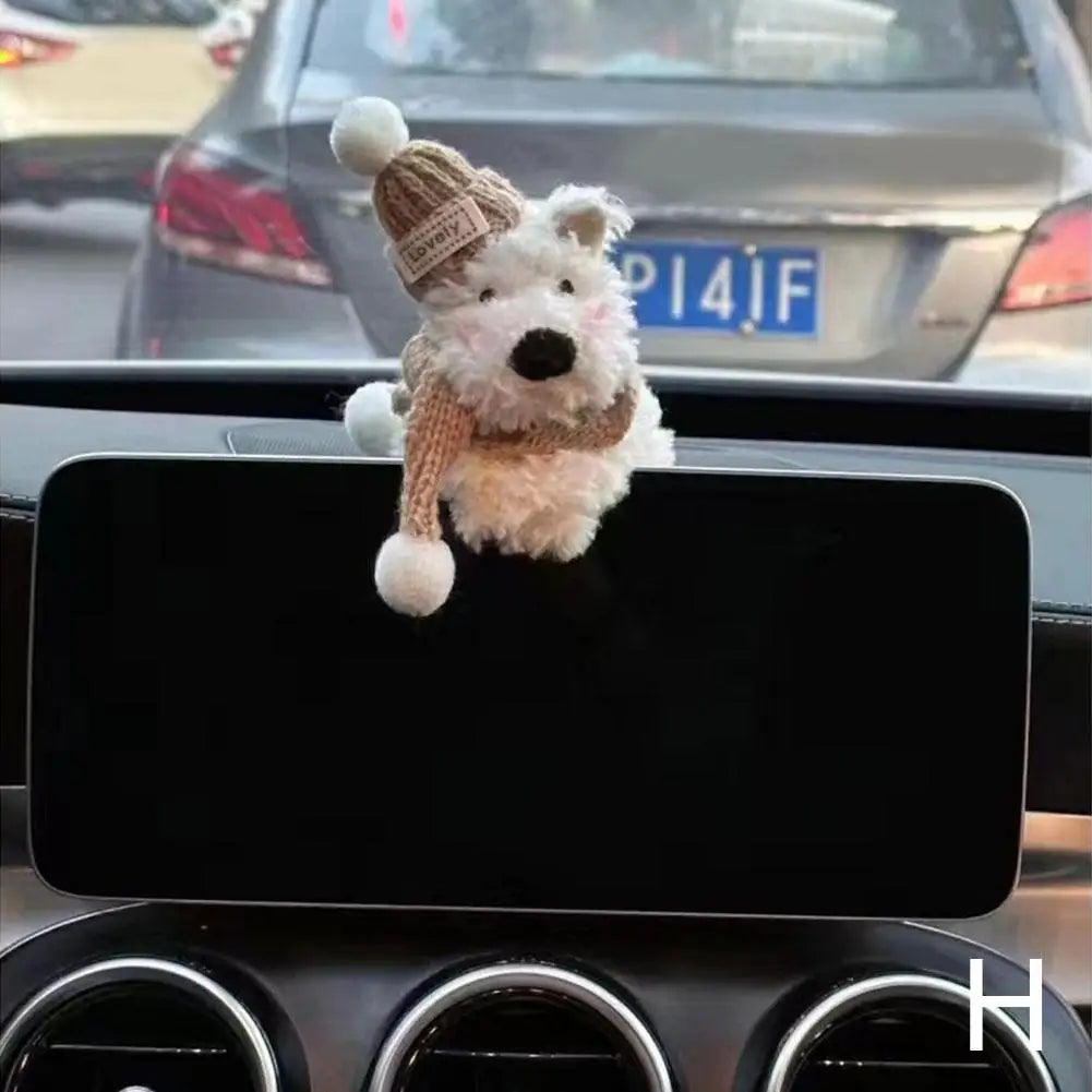 Cute Puppy Car Windshield Wiper Decorations Interior Plush Doll Creative Gift Shoulder Pads Car Interior Decoration Accessories