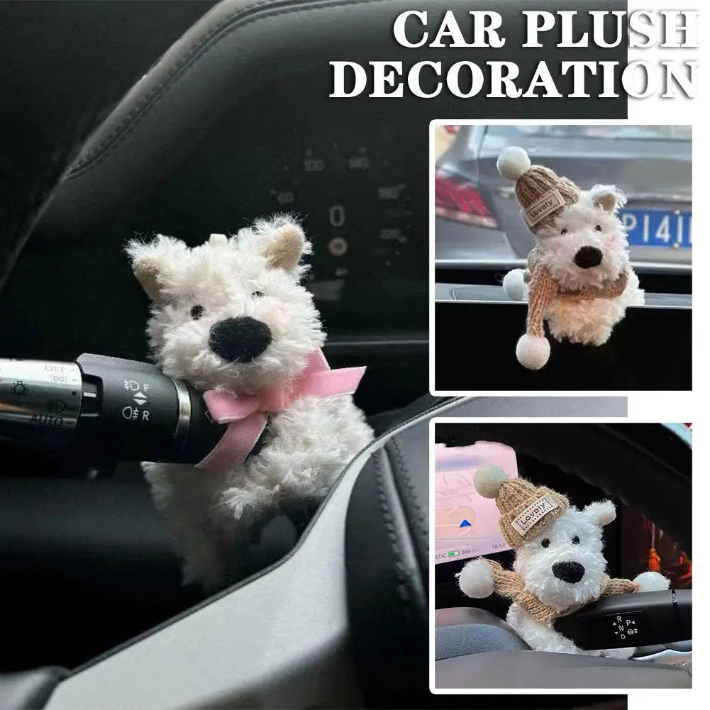 Cute Puppy Car Windshield Wiper Decorations Interior Plush Doll Creative Gift Shoulder Pads Car Interior Decoration Accessories