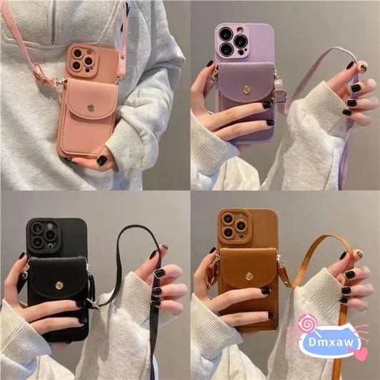 For Redmi 12 Note 12S 4G 13 Pro Plus 5G Note 12 Turbo Poco F5P M5 Cover Flap Card Holder Wallet With Long Lanyard Soft Case