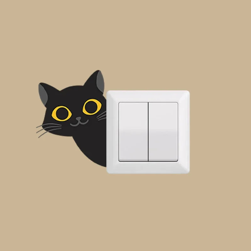 1 Sheet Cute Cartoon Black Kitten Wall Stickers - Self-Adhesive Cat Switch Wallpaper for Atmosphere Decor