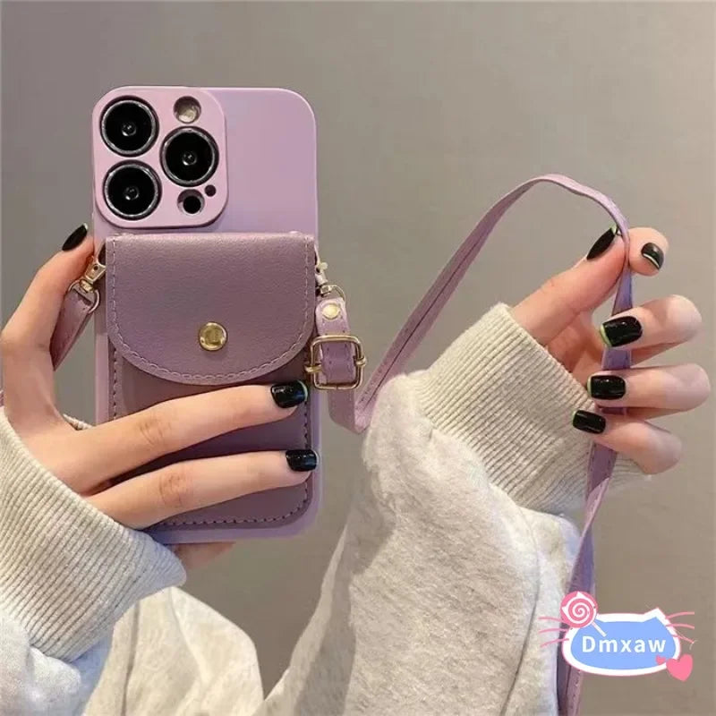 For Redmi 12 Note 12S 4G 13 Pro Plus 5G Note 12 Turbo Poco F5P M5 Cover Flap Card Holder Wallet With Long Lanyard Soft Case