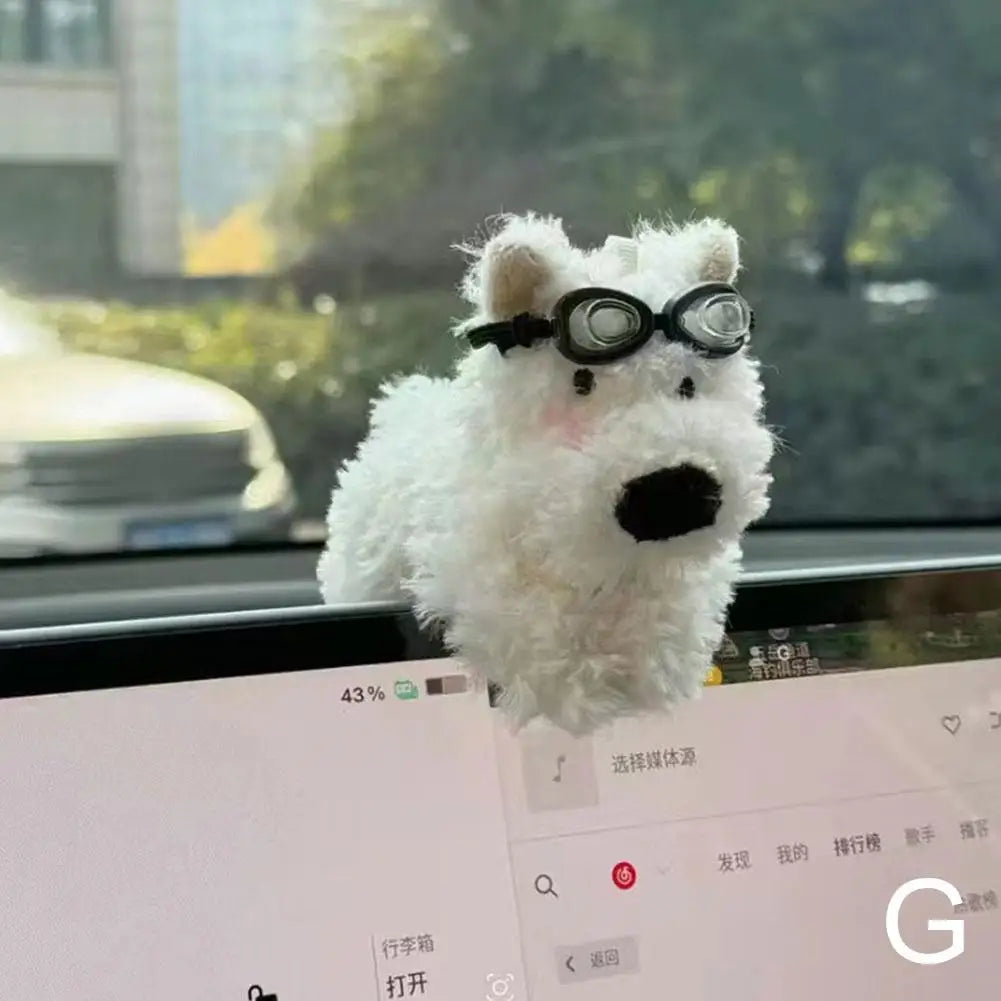 Cute Puppy Car Windshield Wiper Decorations Interior Plush Doll Creative Gift Shoulder Pads Car Interior Decoration Accessories