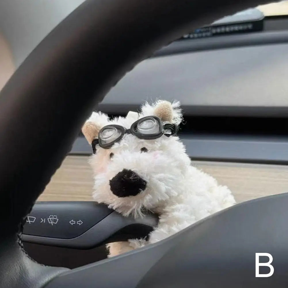 Cute Puppy Car Windshield Wiper Decorations Interior Plush Doll Creative Gift Shoulder Pads Car Interior Decoration Accessories